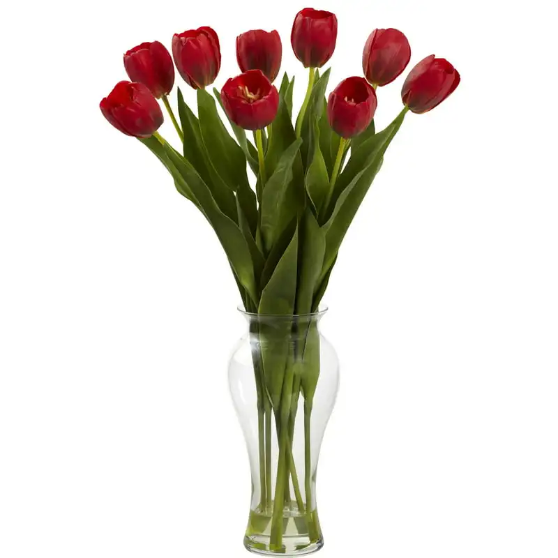

Tulip Artificial Flower Arrangement with Vase, Red Bouquet wedding White roses Mini flowers Vases for centerpieces for weddings