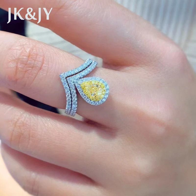 JK&JY 18K White Gold Center Stone 0.31Ct Natural Yellow White Diamond Pear Shape Ring Party Fine Jewelry Ladies Birthday Gift
JK&JY 18K White Gold Center Stone 0.31Ct Natural Yellow White Diamond Pear Shape Ring Party Fine Jewelry Ladies Birthday Gift