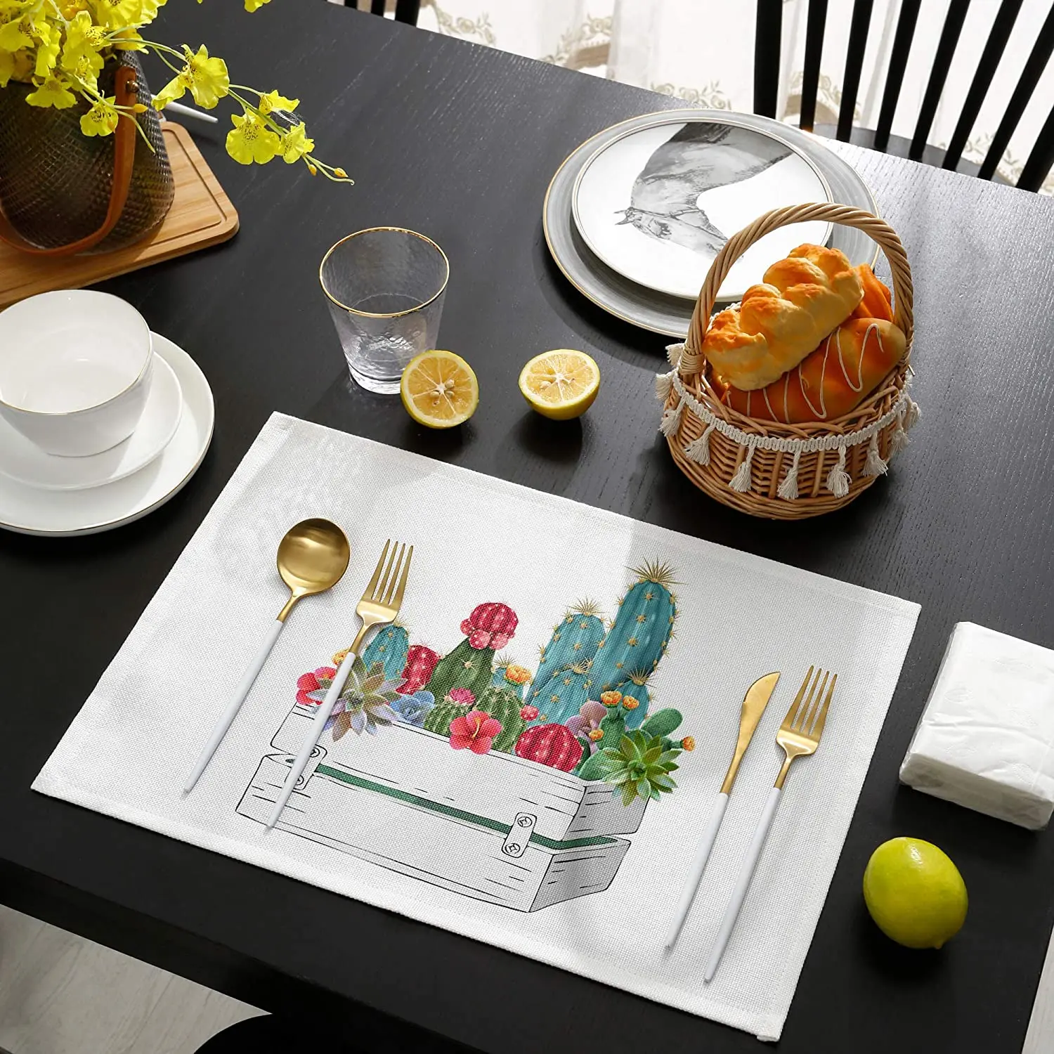 Colorful Cactus with Grey Fence Place Mats Table Mats Washable, Summer Simple Tropical Plant White Cotton and Linen Placemats
Colorful Cactus with Grey Fence Place Mats Table Mats Washable, Summer Simple Tropical Plant White Cotton and Linen Placemats