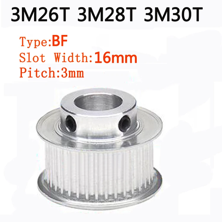Зубчатый шкив BF типа 3 м, алюминиевые синхронные шкивы 3M26T 3M28T 3M30T, ширина слота 16 мм, отверстие 5/6/6.35/8/10/15/16 мм 
Зубчатый шкив BF типа 3 м, алюминиевые синхронные шкивы 3M26T 3M28T 3M30T, ширина слота 16 мм, отверстие 5/6/6.35/8/10/15/16 мм