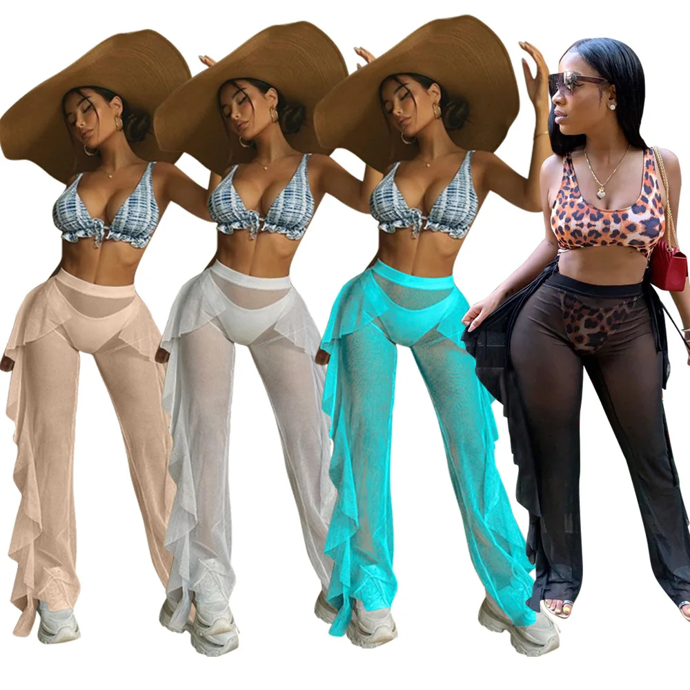 Sexy Sheer Mesh Ruffles See Through Summer Beach Swim Loose Pants Women Solid Transparent Outfit Party Street Trousers
Sexy Sheer Mesh Ruffles See Through Summer Beach Swim Loose Pants Women Solid Transparent Outfit Party Street Trousers