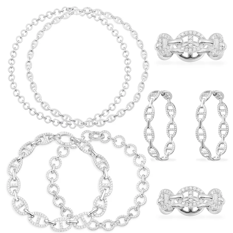 

LIDU 925 Silver May 2022 New Diamond Studded Chain Necklace Bracelet Beautiful Monaco Jewellery For Valentine's Day