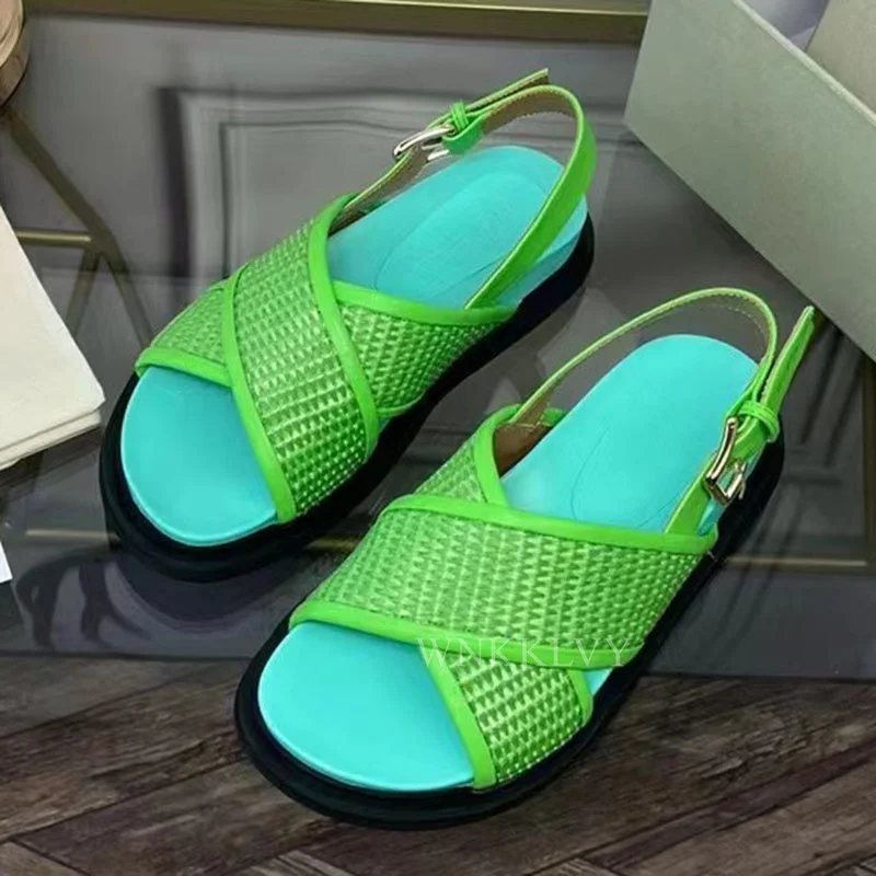 Flat Thick Sole Mixed Color Sandals Women Cross Band Weave Back Strap Platform Sandalias Female Summer Outdoor Vacation Shoes
Flat Thick Sole Mixed Color Sandals Women Cross Band Weave Back Strap Platform Sandalias Female Summer Outdoor Vacation Shoes