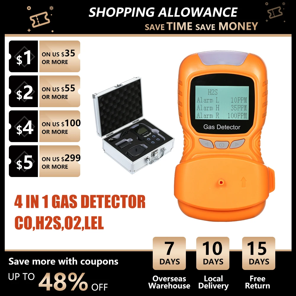 4 in 1 Gas Detector CO H₂S O₂ LEL Monitor Digital Handheld Toxic Carbon Monoxide Hydrogen Sulfide Air Quality Tester Detector
4 in 1 Gas Detector CO H₂S O₂ LEL Monitor Digital Handheld Toxic Carbon Monoxide Hydrogen Sulfide Air Quality Tester Detector