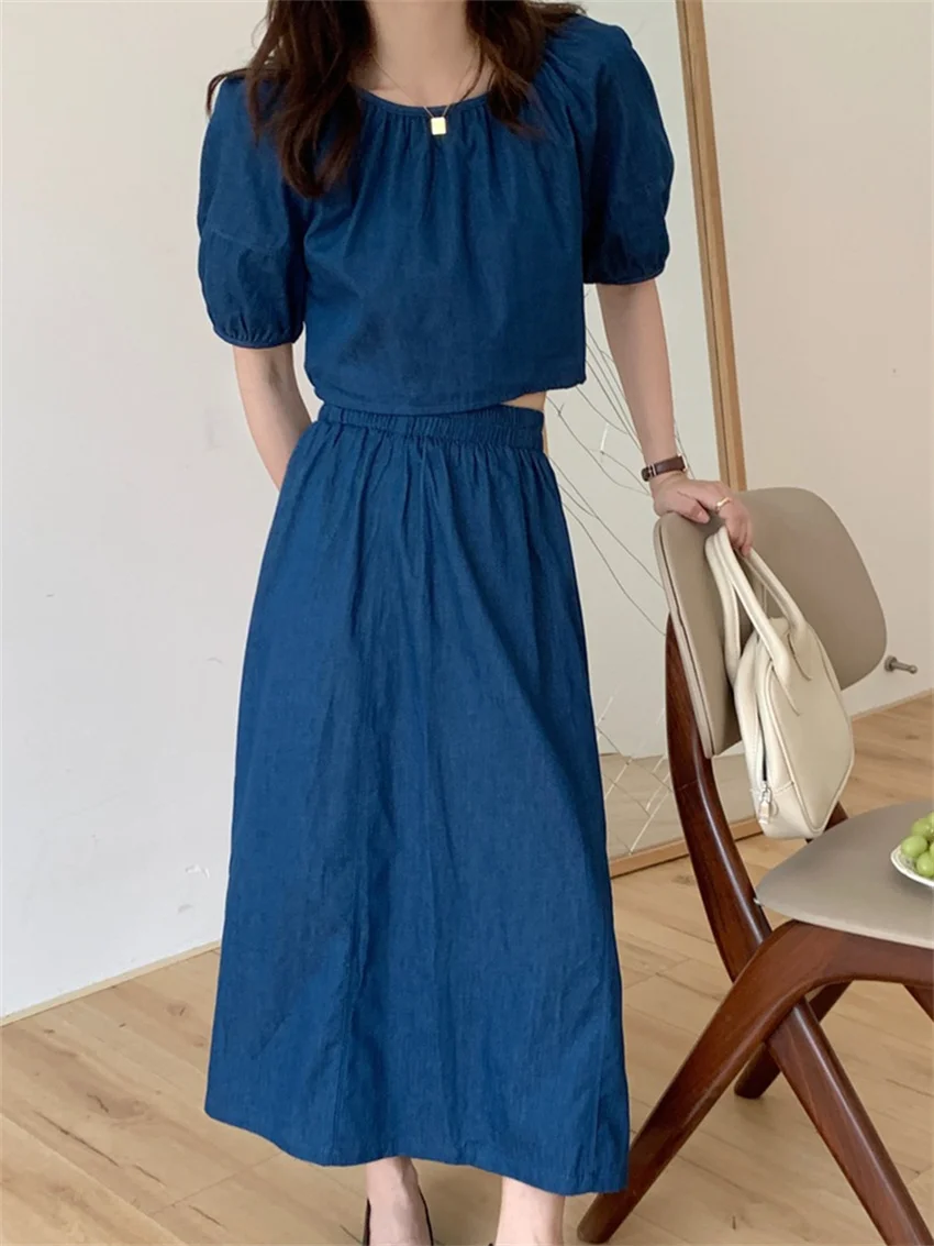 HziriP Chic Puff Sleeve Denim Women Summer Suits Sweet Fashion Loose Blouses 2022 Elastic Waist A-Line Long Jeanswear Skirts
HziriP Chic Puff Sleeve Denim Women Summer Suits Sweet Fashion Loose Blouses 2022 Elastic Waist A-Line Long Jeanswear Skirts