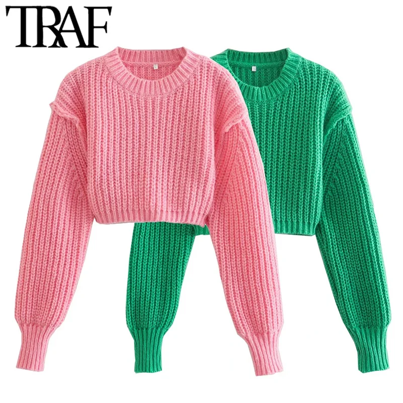 TRAF Women Fashion Cropped Green Knit Sweater Vintage O Neck Long Sleeve Female Pullovers Chic Tops
TRAF Women Fashion Cropped Green Knit Sweater Vintage O Neck Long Sleeve Female Pullovers Chic Tops