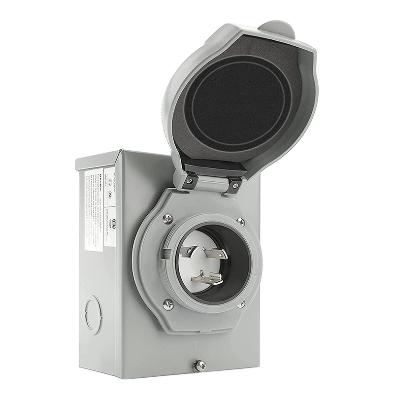 30 AMP Generator Power Inlet Box, NEMA 3R Power Inlet Box, Fit for NEMA L5-30P 3 Prong Generator Cord, 125 Volt, 3750 W 
30 AMP Generator Power Inlet Box, NEMA 3R Power Inlet Box, Fit for NEMA L5-30P 3 Prong Generator Cord, 125 Volt, 3750 W