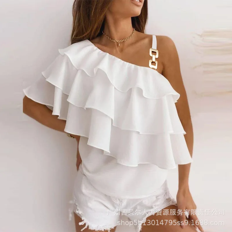 Женская одежда, новый стиль, белый шифоновый топ с оборками на одно плечо с цепочкой и металлическими лямками, 2022 слоев
Женская одежда, новый стиль, белый шифоновый топ с оборками на одно плечо с цепочкой и металлическими лямками, 2022 слоев