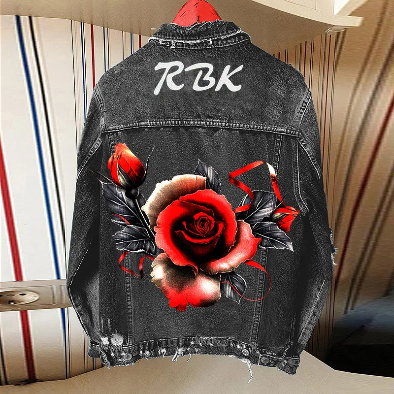 Jacket2022 Новый стиль Женская джинсовая Осенняя Новая женская куртка с иллюстрацией