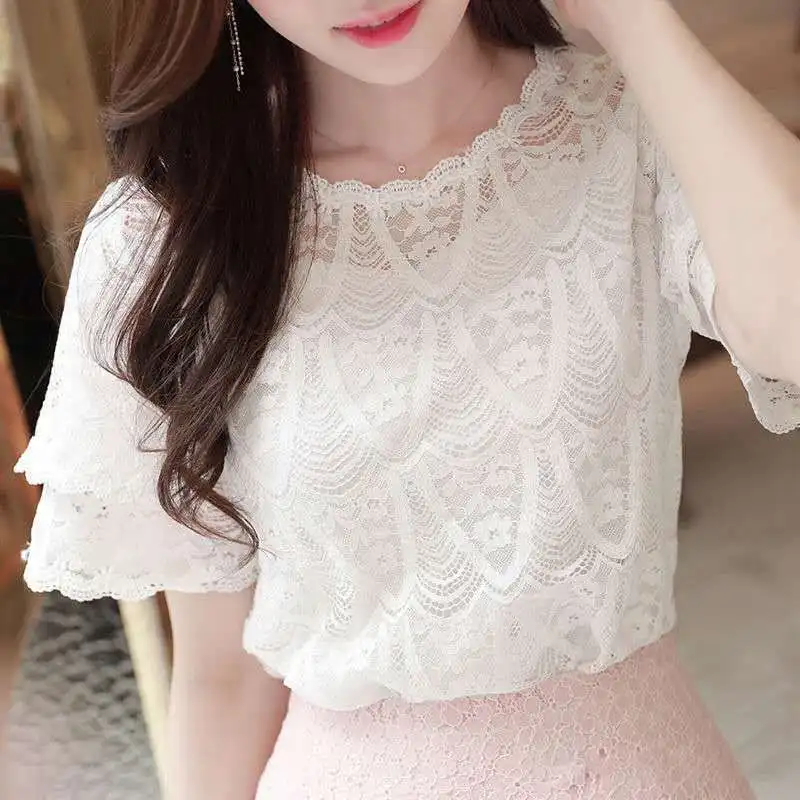 2022 Summer Women's New Short Sleeve Tops Shirts Female Loose O-neck Lace Blouse Ladies Loose Clothing Shirts R25
2022 Summer Women's New Short Sleeve Tops Shirts Female Loose O-neck Lace Blouse Ladies Loose Clothing Shirts R25