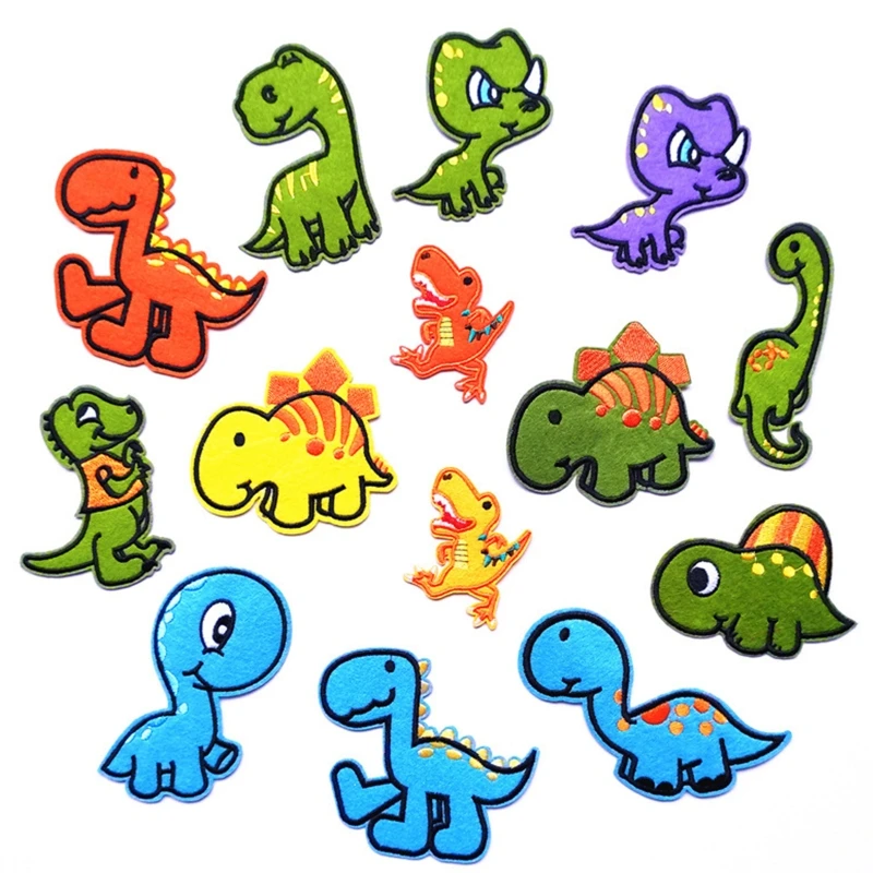 

H9ED 14Pcs Colorful Cartoon Dinosaur Sew/Iron On Appliques Embroidered Patches DIY Craft Decorative Badge for Kids Clothes