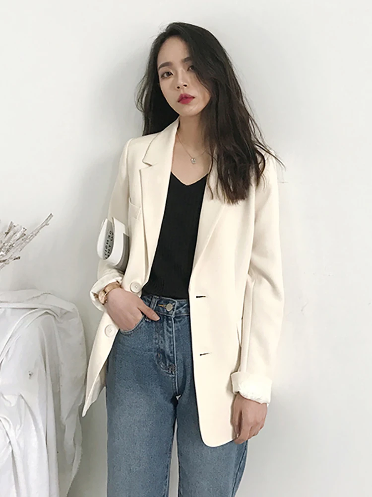 Women Casual Blazer Jacket Korean Style Single Breasted Loose Solid Color Work Suit Coat Spring Autumn Female Office Outerwear
Women Casual Blazer Jacket Korean Style Single Breasted Loose Solid Color Work Suit Coat Spring Autumn Female Office Outerwear