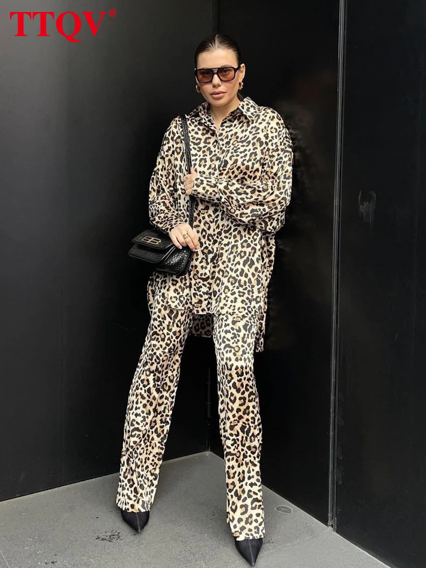TTQV Elegant Leopard Print 2 Piece Sets Womens Outfits Casual Lapel Long Sleeve Shirts And Straight Pants Sets Female Clothing
TTQV Elegant Leopard Print 2 Piece Sets Womens Outfits Casual Lapel Long Sleeve Shirts And Straight Pants Sets Female Clothing