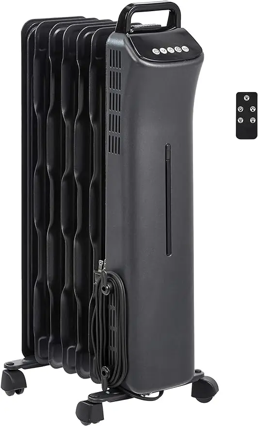 

Amazon Basics Portable Digital Radiator Heater with 7 Wavy Fins and Remote Control, Black, 1500W, 9.8 x 26.5 x 13.1 in
