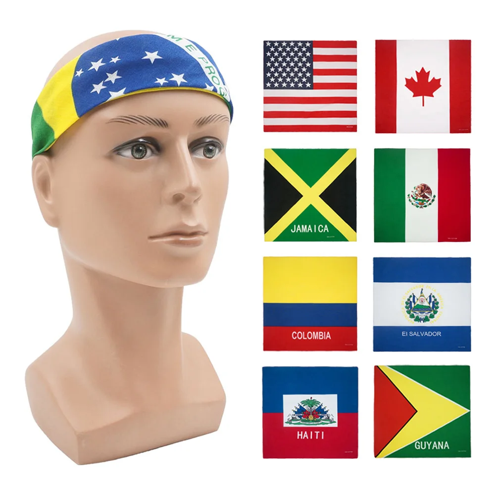 

Americas National Flag Square Bandana Haiti Jamaica Brazil Mexico Hip Hop Cycling Neck Scarf Cotton Headwear Hiking Neckerchief