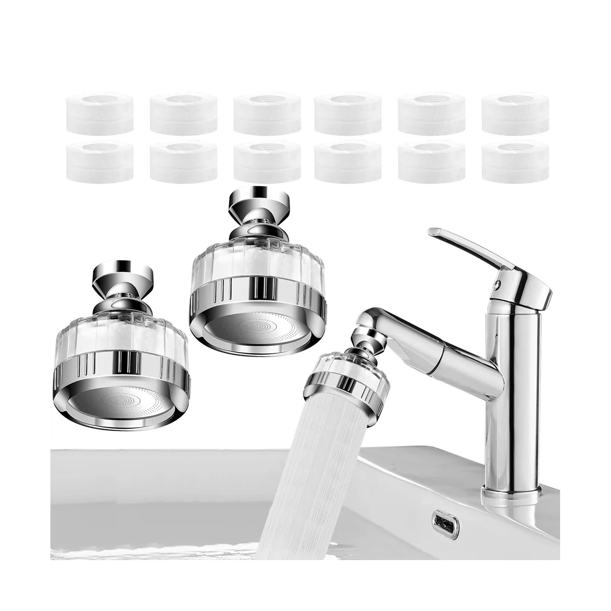 Pack of 2 Water Filter Taps, Water Filter for Tap with 12 Pieces PP Cotton Filter Elements, 360° Rotating Tap Filter
Pack of 2 Water Filter Taps, Water Filter for Tap with 12 Pieces PP Cotton Filter Elements, 360° Rotating Tap Filter