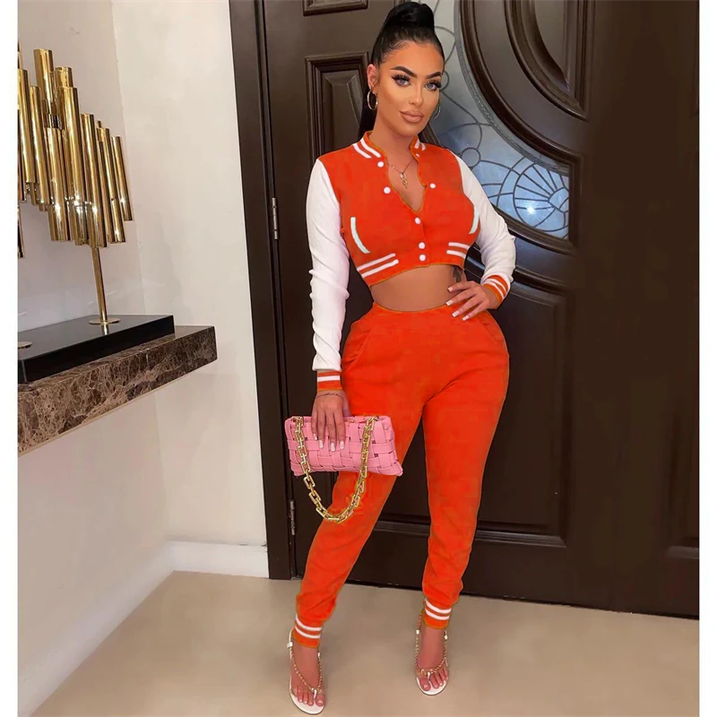 Sunny Varsity Two Piece Set Women Baseball Tracksuits Buttons Long Sleeve Cropped Jacket Top Sport Sweat Pants Jogging Suits
Sunny Varsity Two Piece Set Women Baseball Tracksuits Buttons Long Sleeve Cropped Jacket Top Sport Sweat Pants Jogging Suits