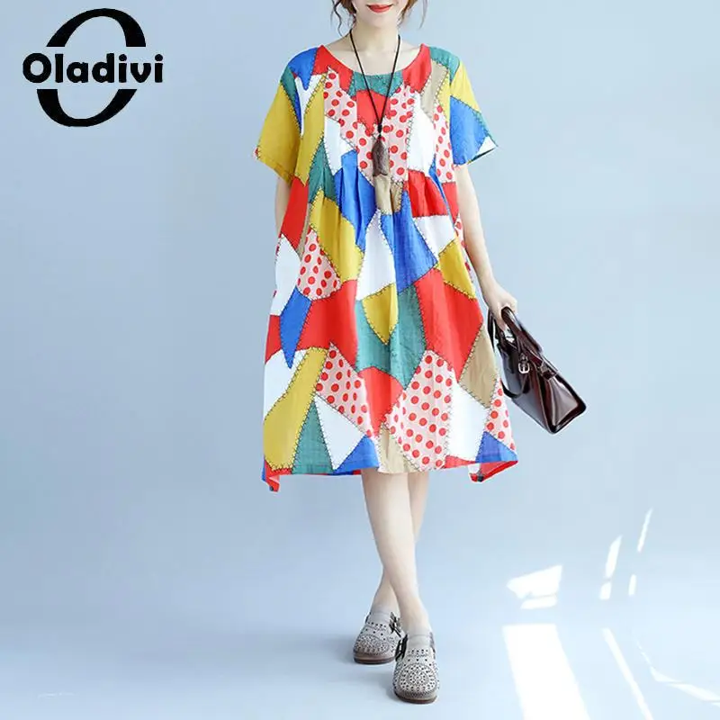 Oladivi Large Size Women Fashion Print Casual Loose Cotton Linen Dress Vintage Ladies Summer Oversized Midi Dresses STK 5330 6XL
Oladivi Large Size Women Fashion Print Casual Loose Cotton Linen Dress Vintage Ladies Summer Oversized Midi Dresses STK 5330 6XL