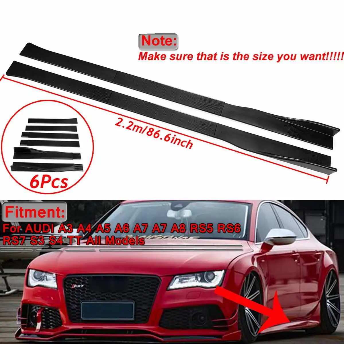 2.2m Carbon Fiber Look Car Side Skirt Extensions Splitters Wing Lip For AUDI A3 A4 A5 S3 S4 S5 RS5 S-line A6 A7 A8 TT
2.2m Carbon Fiber Look Car Side Skirt Extensions Splitters Wing Lip For AUDI A3 A4 A5 S3 S4 S5 RS5 S-line A6 A7 A8 TT