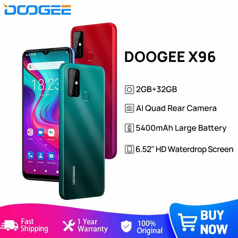 

DOOGEE X96 Cellphones 2022 Hot 2GB RAM 32GB ROM Octa Core 13MP Quad Camera Smartphones Celular Mobile Phone Android 11 5400mAh