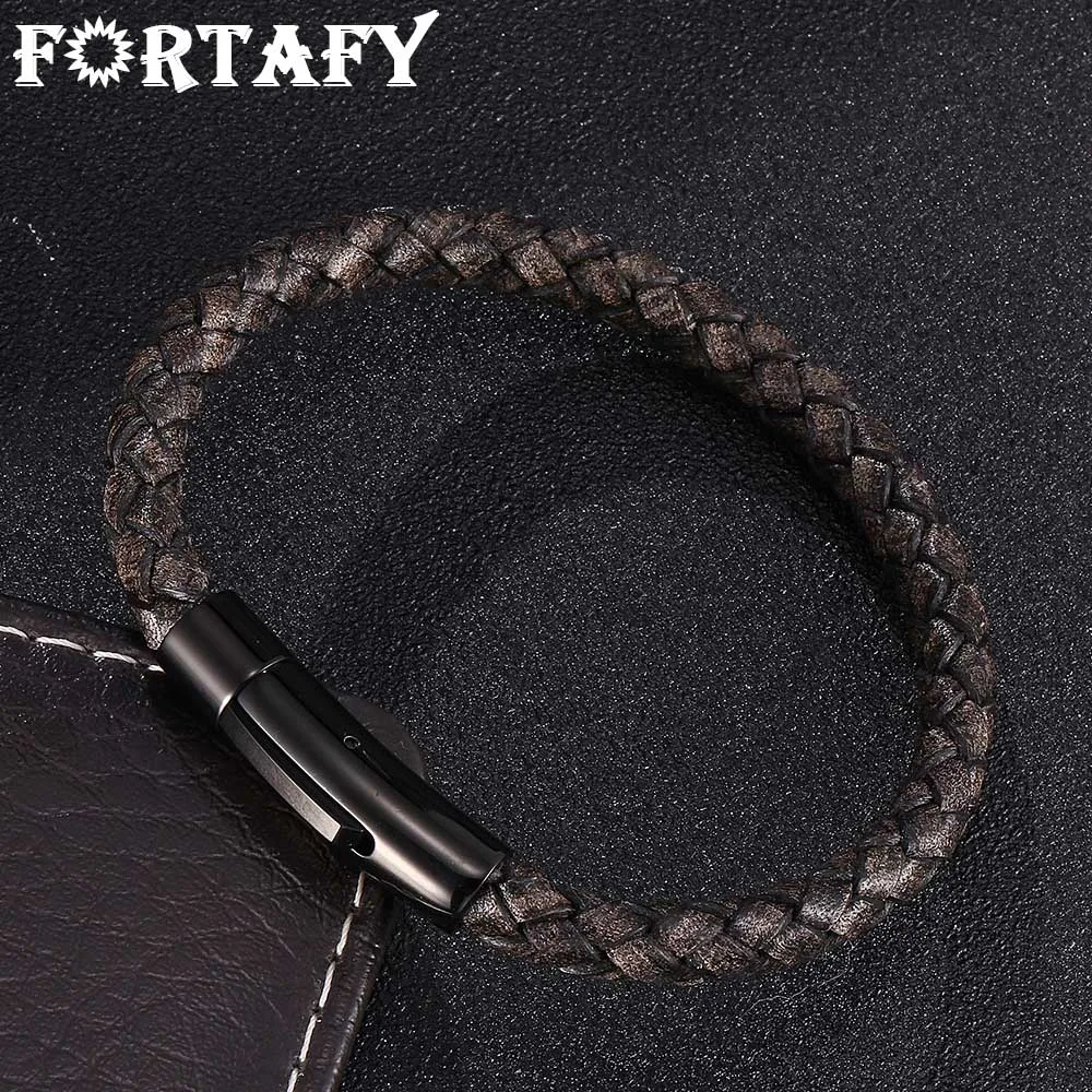 FORTAFY Simple Men Women Jewelry Antique Black Braided Leather Wrist Bracelet Stainless Steel Clasp Male Female Wristband FR0460
FORTAFY Simple Men Women Jewelry Antique Black Braided Leather Wrist Bracelet Stainless Steel Clasp Male Female Wristband FR0460