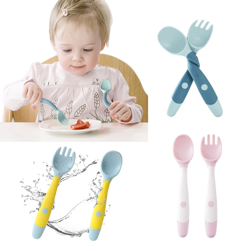 

Baby Soft Silicone Fork Spoon Feeding Set BPA Free Kid Dishes Toddlers Infant Feeding Accessories Silicone Tableware 2PCS/set
