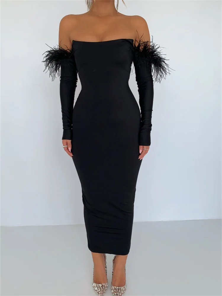 CHRONSTYLE Feathers Off-Shoulder Bodycon Party Dresses 2023 Sexy Vintage Women Long Sleeve Strapless Midi Pencil Dress Vestidos
CHRONSTYLE Feathers Off-Shoulder Bodycon Party Dresses 2023 Sexy Vintage Women Long Sleeve Strapless Midi Pencil Dress Vestidos