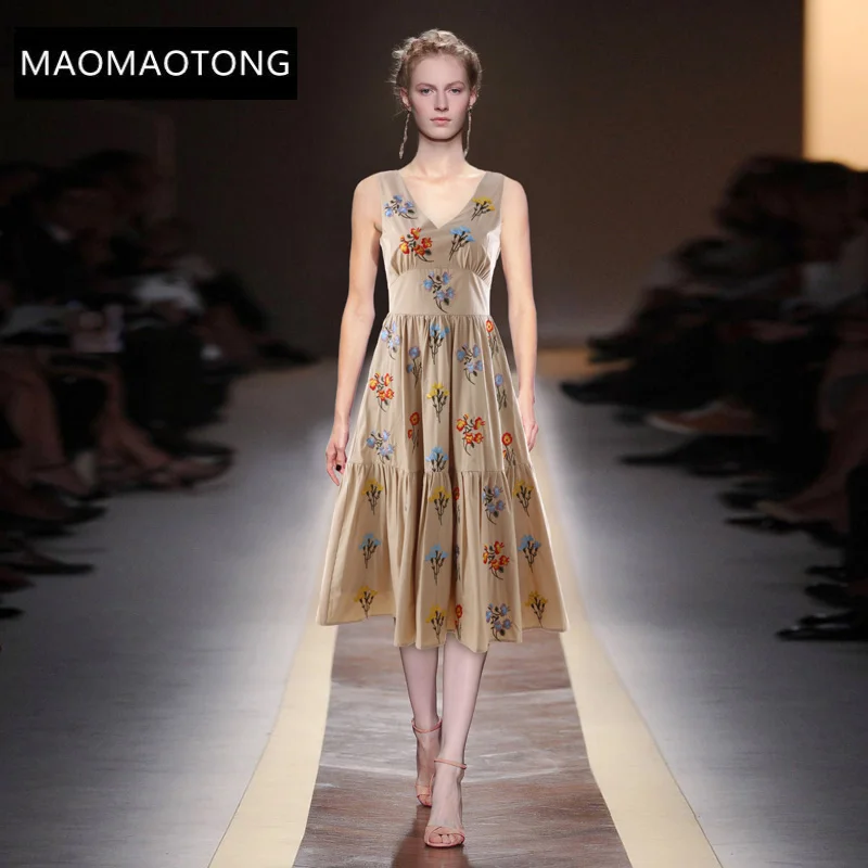 Fashion Runway dress Summer Women's Dress V-Neck Flower Embroidery High waist Sleeveless Vintage Party Dresses
Fashion Runway dress Summer Women's Dress V-Neck Flower Embroidery High waist Sleeveless Vintage Party Dresses