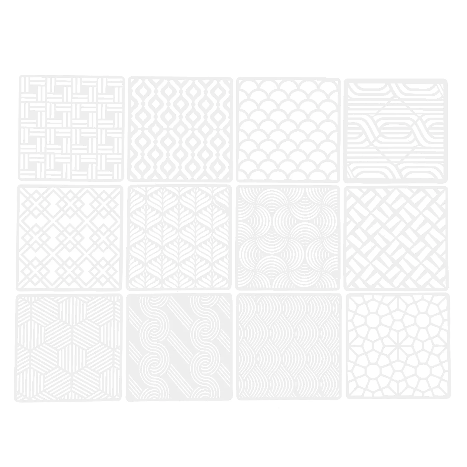 

12 Pcs Tile Flooring Geometric Drawing Template Cut Painting Stencil Kids Supplies Wall Decorating White Plastic Child