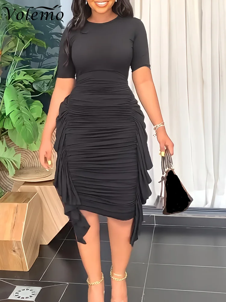 Spring Autumn New Dress for Women 2023 Casual Solid Color Long Sleeves Elegant O Neck Ruffled Skinny Dresses Slim Party Vestidos 
Spring Autumn New Dress for Women 2023 Casual Solid Color Long Sleeves Elegant O Neck Ruffled Skinny Dresses Slim Party Vestidos