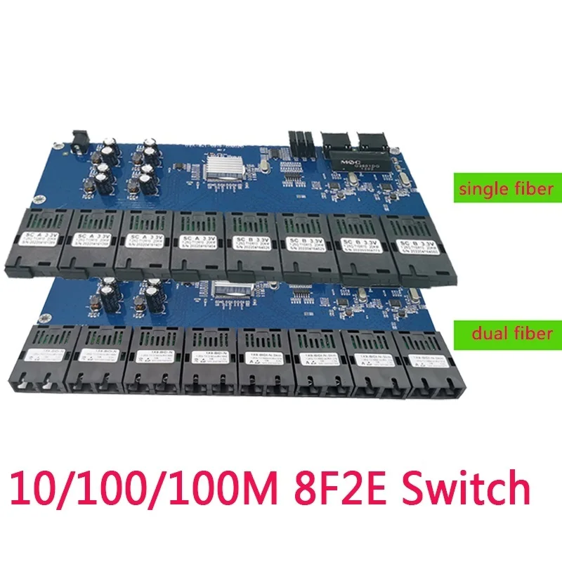 

. Гигабитный коммутатор Ethernet 8F2E волоконно-оптический медиа конвертер 8 портов 1,25G SC 2 RJ45 10/100/1000M 8 SC PCBA плата