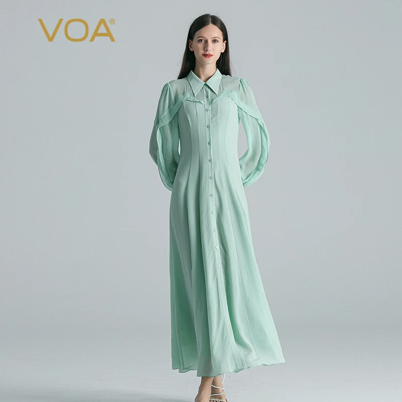 (Fans Exclusive Discount) VOA Silk Green Polo Collar Single Breasted Dresses Women Puff Long Sleeves Elegant Dress Spring AE1759
(Fans Exclusive Discount) VOA Silk Green Polo Collar Single Breasted Dresses Women Puff Long Sleeves Elegant Dress Spring AE1759