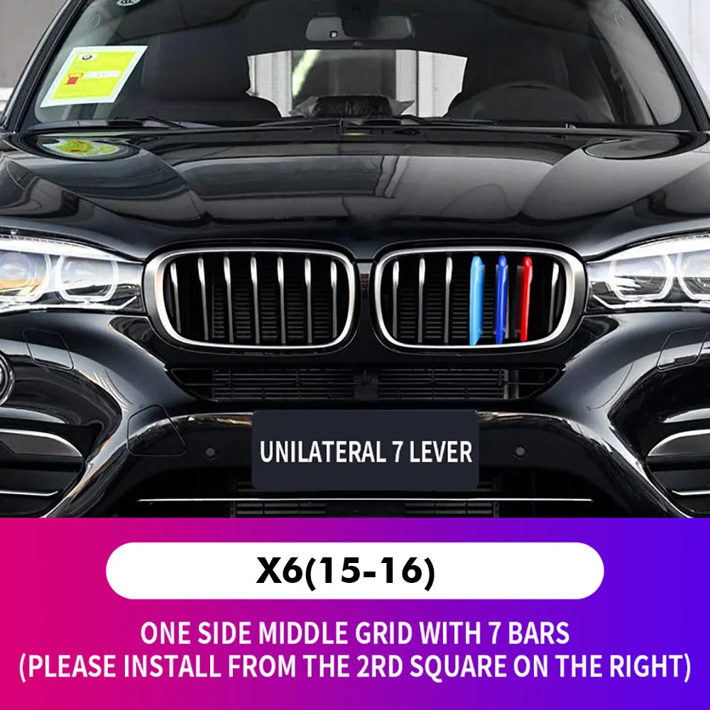 

3pcs Car Front Grille Inserts Trims Strips M Color Sports Styling Buckle Grill Covers Clip For BMW X6 F16 2015-2016 Accessories