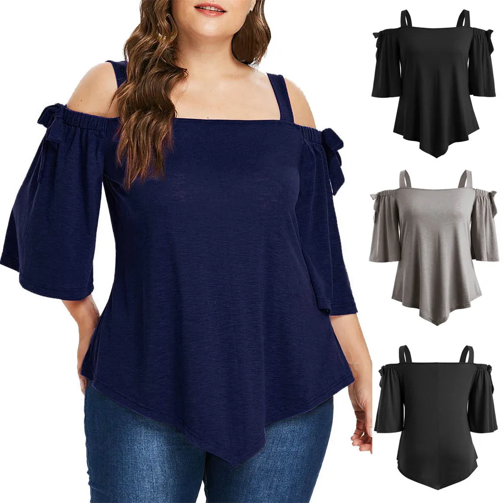 

Size T-shirt Blouse Asymmetric Top Fashion Bow Casual Cold Shoulder Women Plus Plus Size Tops Junior Pink Tops Plain Tops Women