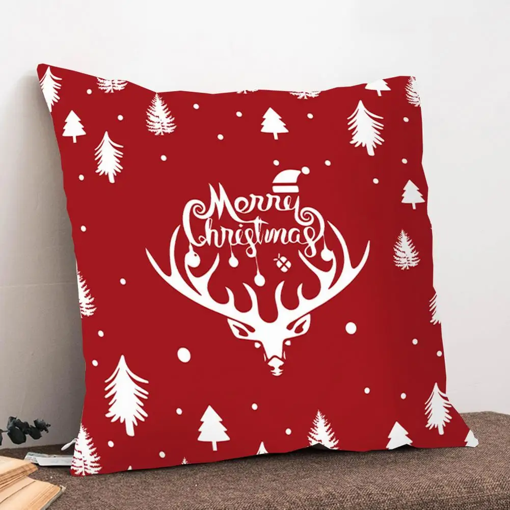 

Cozy Pillowcase Festive Winter Farmhouse Pillow Covers Santa Claus Snowflake Elk Print 45x45cm Hidden Zipper for Christmas