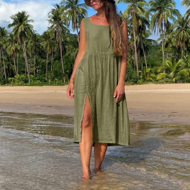Newly 100% Cotton Gauze Dress For Women 2023 Square Collar Sleeveless Open Side Long Dress Summer Comfortable Beach Outfit
Newly 100% Cotton Gauze Dress For Women 2023 Square Collar Sleeveless Open Side Long Dress Summer Comfortable Beach Outfit