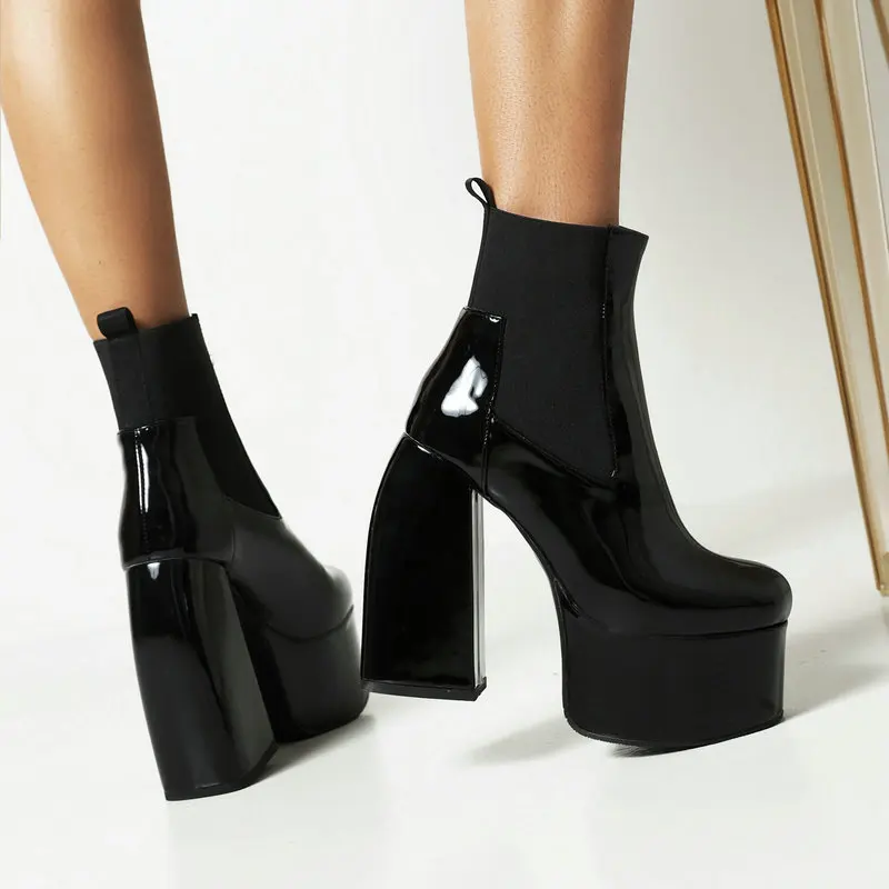 Elastic Patent PU Leather Plus Size 45 46 Slip-ons Winter Boots Women Platform Block High Heels Punk Gothic Chelsea Ankle Boots
Elastic Patent PU Leather Plus Size 45 46 Slip-ons Winter Boots Women Platform Block High Heels Punk Gothic Chelsea Ankle Boots