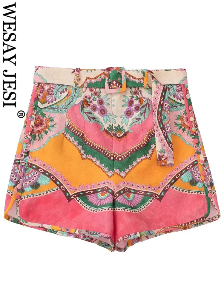 WESAY JESI Trend Beach Style Printed Belt Mini Lady Shorts Fashion Casual Loose Side Button Decorated Women's Shorts Summer New
WESAY JESI Trend Beach Style Printed Belt Mini Lady Shorts Fashion Casual Loose Side Button Decorated Women's Shorts Summer New