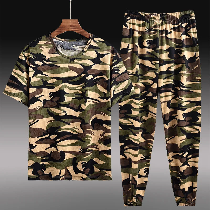 

Summer men's camouflage suit ultra-thin short sleeve ice silk quick drying Pants Large loose casual Leggings high elastictooling