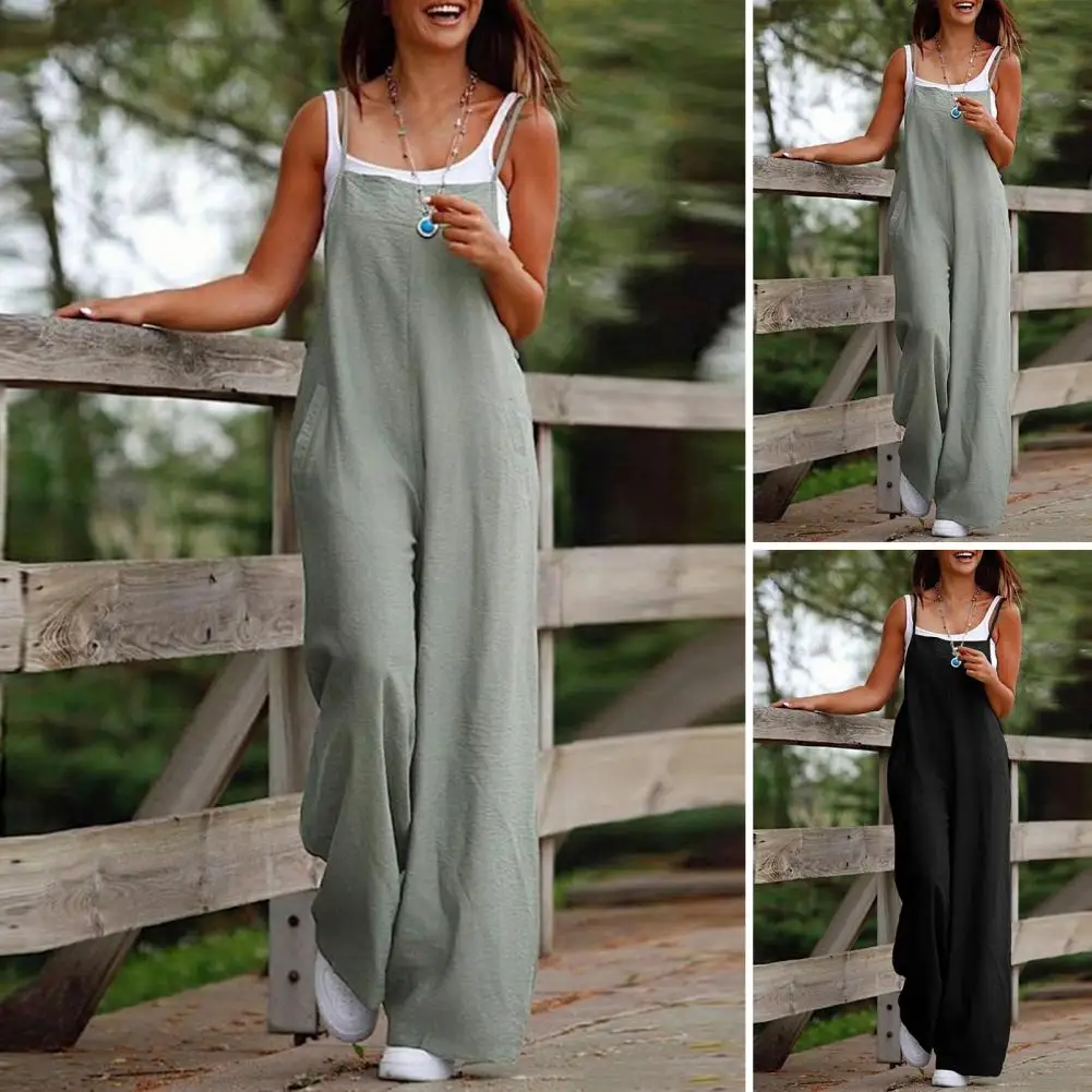 Women Jumpsuit Wide Leg Sleeveless Solid Color Loose Casual Daily Wear Deep Crotch Full Length Suspender Jumpsuit Female Clothes
Women Jumpsuit Wide Leg Sleeveless Solid Color Loose Casual Daily Wear Deep Crotch Full Length Suspender Jumpsuit Female Clothes