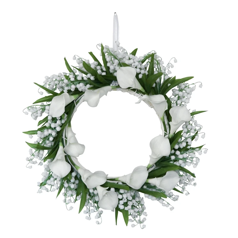 

HOT SALE Artificial Calla Lily Door Wreath,White Floral Wreath, For Front Door Living Room Wall Garden Wedding Festival Decor
