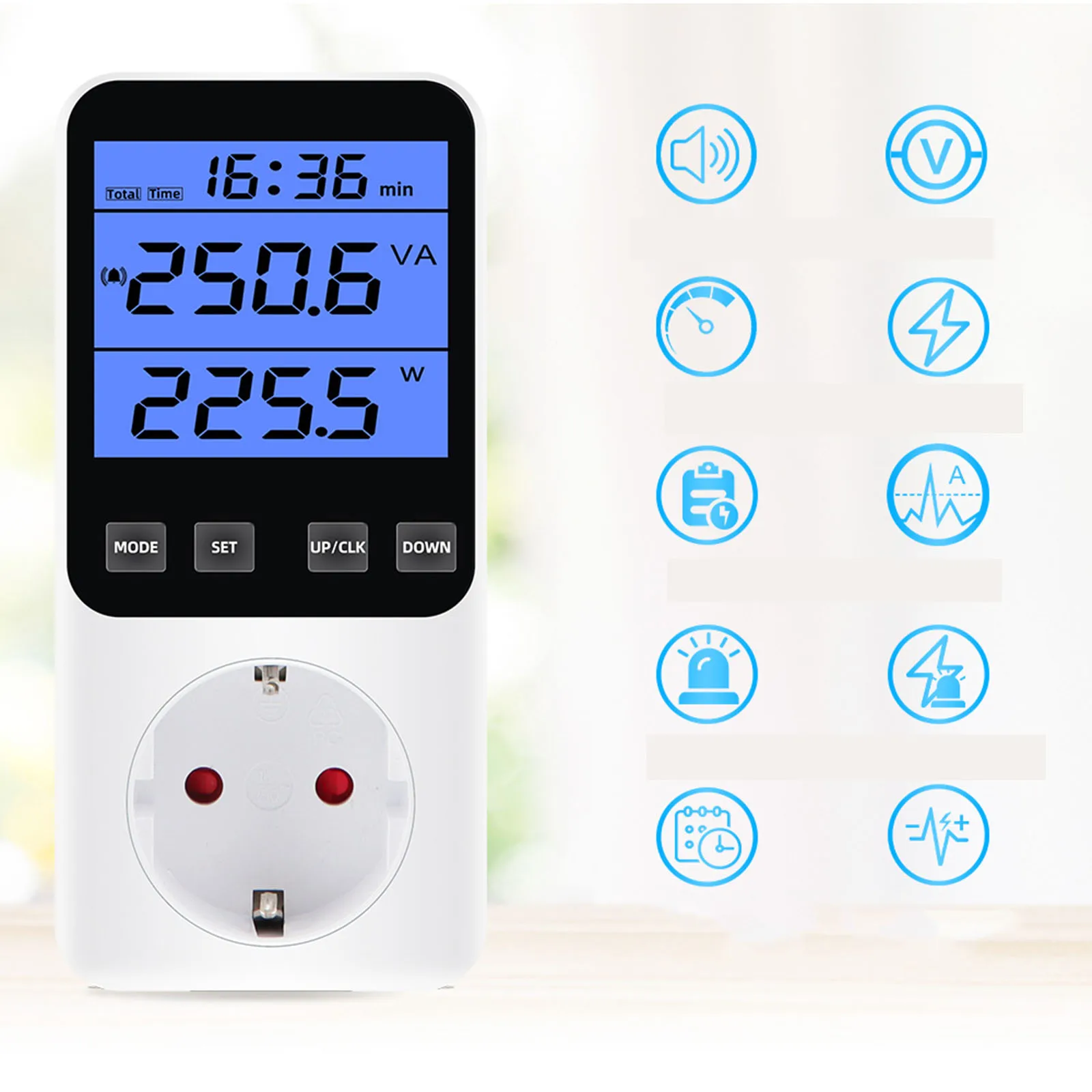 Power Consumption Meter Socket 200V-250V Power Meter Electricy Consumption Energy Meter EU Plug Power Overload Protection
Power Consumption Meter Socket 200V-250V Power Meter Electricy Consumption Energy Meter EU Plug Power Overload Protection