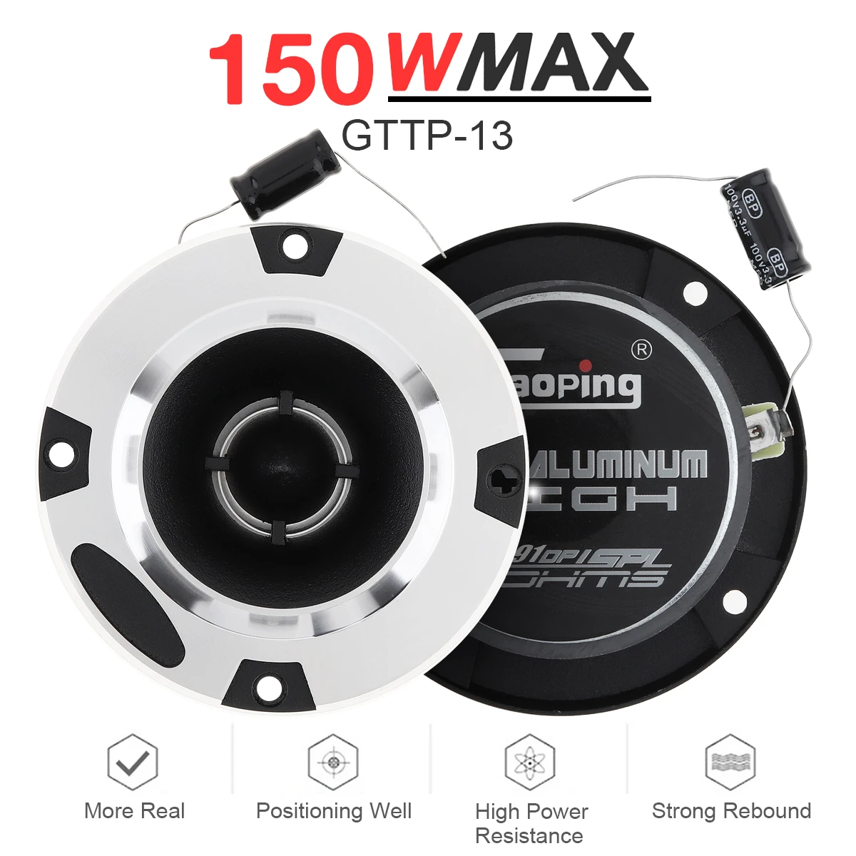 

2pcs 4 Inch Car Tweeter Speaker 150W 6OHM Aluminum Bullet Tweeter for Vehicle Auto Cars Stereo Modified with Capacitor