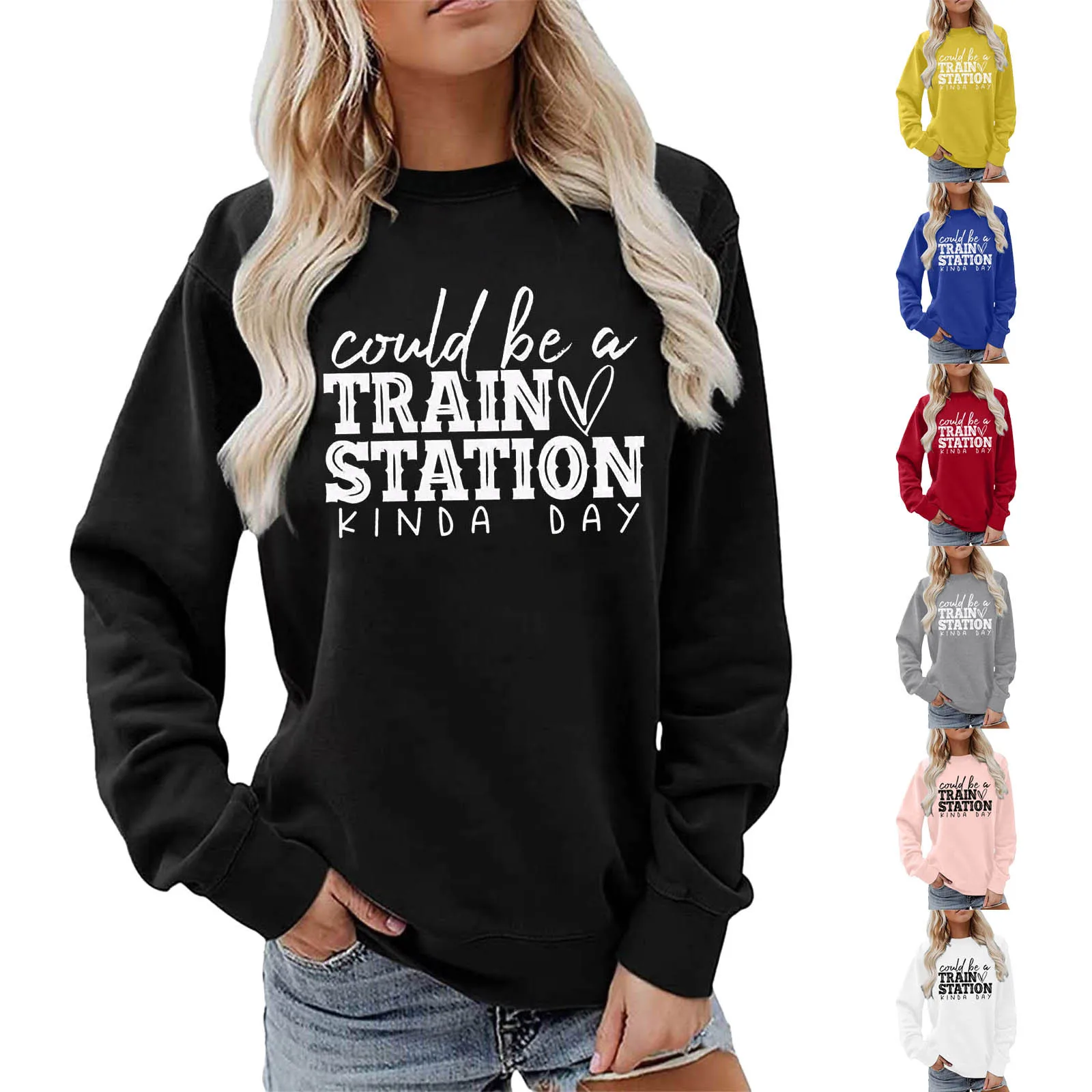 Womens Fashion Letter Could Be A Train Station Kind Day Print Crew Neck Sweatshirt Long Sleeve Top Pullover Zip Back Sweatshirt
Womens Fashion Letter Could Be A Train Station Kind Day Print Crew Neck Sweatshirt Long Sleeve Top Pullover Zip Back Sweatshirt