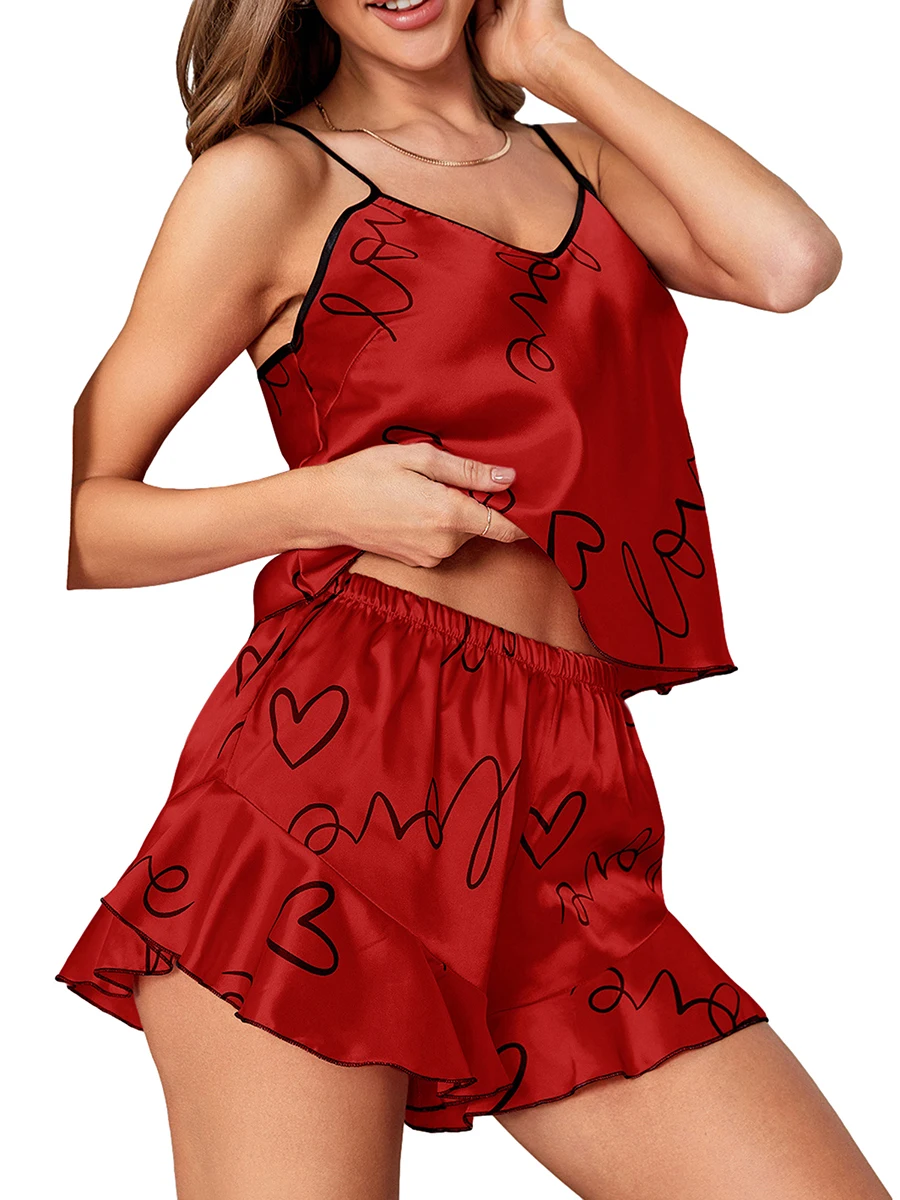 Elegant 2-Piece Women s Ice Silk Pajama Set with V-Neck Camisoles Ruffled Shorts and Sling Tank Tops for Comfortable Homewear
Elegant 2-Piece Women s Ice Silk Pajama Set with V-Neck Camisoles Ruffled Shorts and Sling Tank Tops for Comfortable Homewear