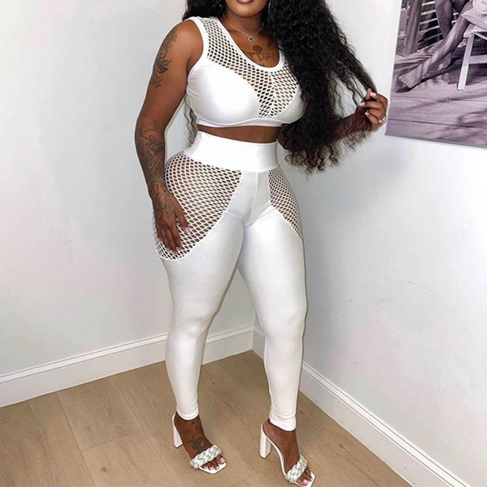 Fishnet Patchwork Clothes Set Women Sleeveless Top and Skinny Pants White Sporty Hip Trousers Two Pieces Pants Casual Outfits
Fishnet Patchwork Clothes Set Women Sleeveless Top and Skinny Pants White Sporty Hip Trousers Two Pieces Pants Casual Outfits