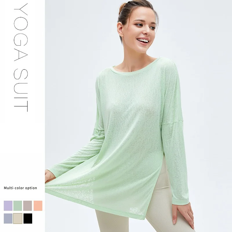 Cooling Sunscreen Lightweight Quick-Dry Yoga Cover-up T-shirt Women's Loose Breathable Fitness Top Long Sleeve Yoga Outfit
Cooling Sunscreen Lightweight Quick-Dry Yoga Cover-up T-shirt Women's Loose Breathable Fitness Top Long Sleeve Yoga Outfit