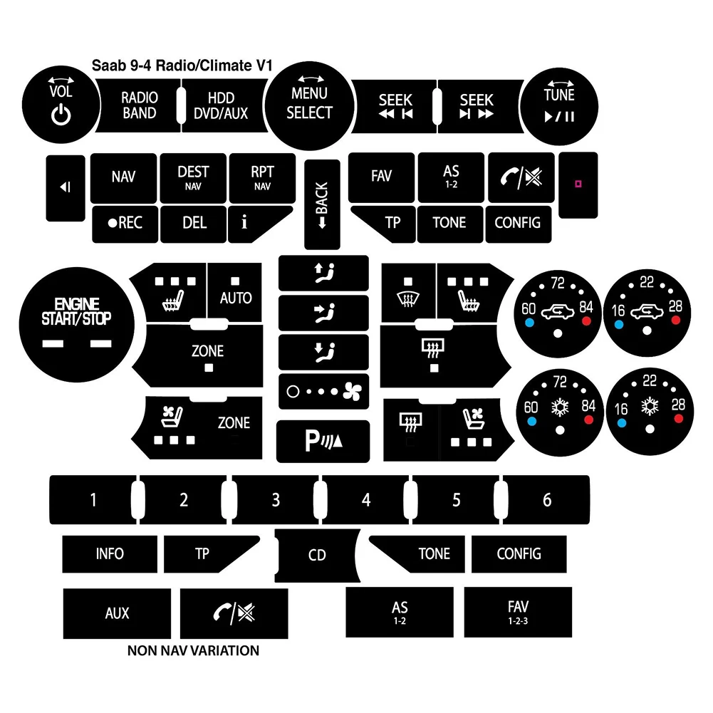 Car Button Stickers Interior Accessories For SAAB 3rd Gen 9-5NG 9-4X Button Repair Decal Set Climate Control Radio Stereo Trim
Car Button Stickers Interior Accessories For SAAB 3rd Gen 9-5NG 9-4X Button Repair Decal Set Climate Control Radio Stereo Trim
