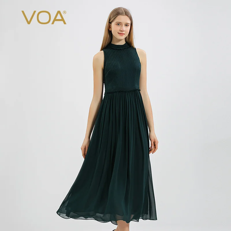 VOA Green Jacquard Silk High Waist Half High Collar Dresses Women Sleeveless Pleated High Street Silk Woman Dress Summer AE1370
VOA Green Jacquard Silk High Waist Half High Collar Dresses Women Sleeveless Pleated High Street Silk Woman Dress Summer AE1370