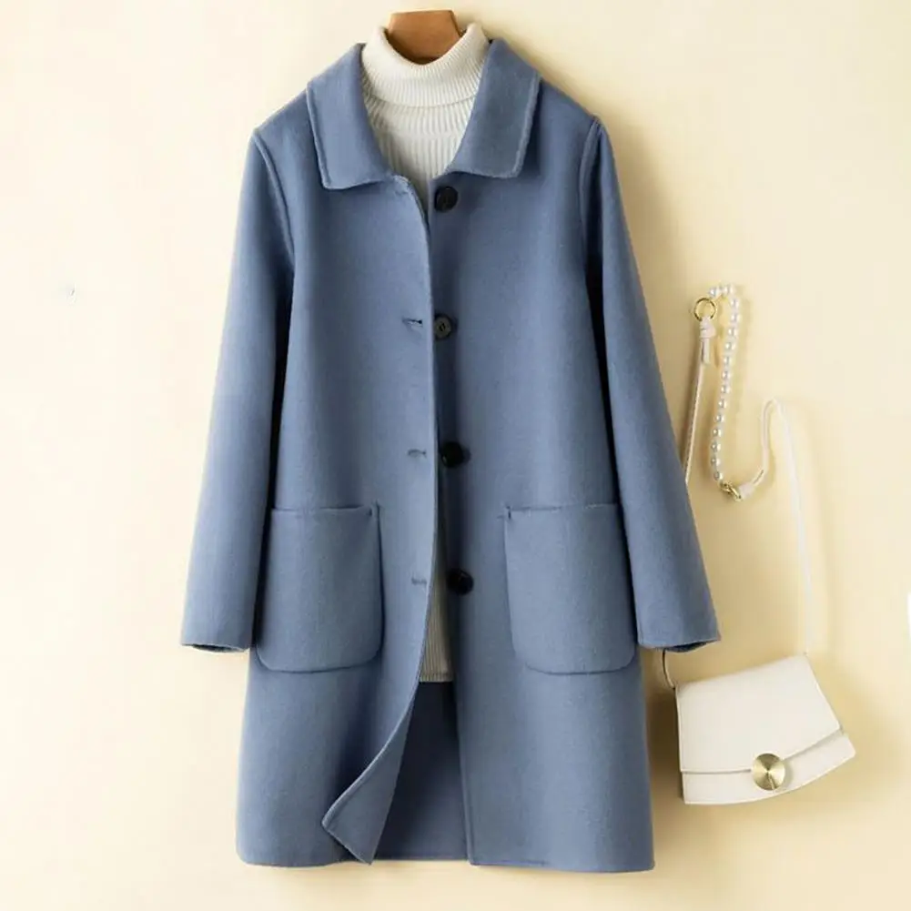 Winter Coat Lapel Long Sleeves Pockets Thickened Warm Women Coat Comfy Mid-length Coat Buttons Placket Double-sided Women Coat
Winter Coat Lapel Long Sleeves Pockets Thickened Warm Women Coat Comfy Mid-length Coat Buttons Placket Double-sided Women Coat